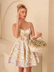 Glamine Spring & Summer Romantic Holiday Floral Lace Decorative Suspender Gathered A-Hem Fluffy Women's Mini Dresses,Summer Women Dresses Back To School Sundress, Spring Dress&Summer Dress,White Women Dresses Shein Frenchy Wedding Guest Summer Cute Dresses - Multicolor - View 8