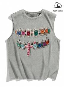 Manfinity EMRG Men's Summer Casual Diamond Printed Tank Top - Black - View 2