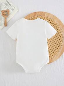 Cozy Pixies Baby Boy Bib Pattern Soft Knit Crew Neck Bodysuit - White - View 2
