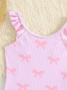 SHEIN Baby Girl Floral Print Ruffled One-Piece Swimsuit & Beach Outfit - Pink - View 3