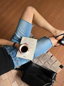 DAZY Short en jean ample et asymétrique pour femmes