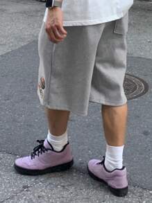 DAZY Men's Letter Embroidery Grey Shorts For Summer