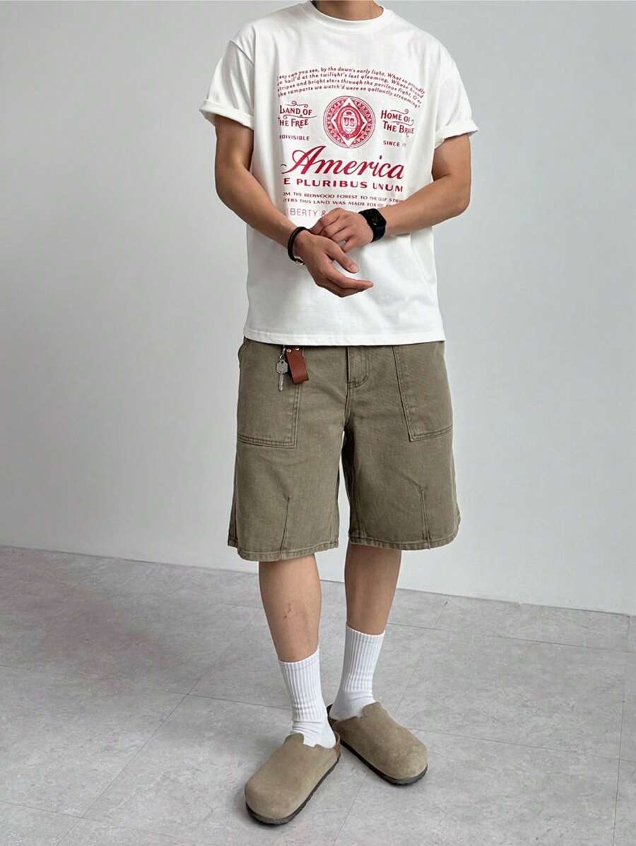 DAZY Men's Summer Solid Khaki Denim Shorts Jorts - Khaki - View 1