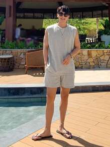 DAZY Summer Solid Light Grey Men's Tank Top Set - Light Grey - View 1