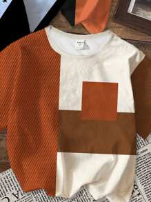 SHEIN Leap Crew 3pcs/Set Young Boys Casual Simple Color Block Pattern Comfortable Knit Short Sleeve T-Shirts, Suitable For Summer - Multicolor - View 5