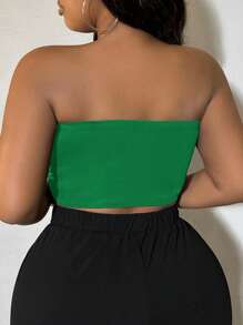 SHEIN SXY Sujetador tubo de corte para mujer talla grande con cuentas de perlas falsas y bajo con pañuelo, adecuado para citas nocturnas, cumpleaños, y atuendo para despedida de soltera