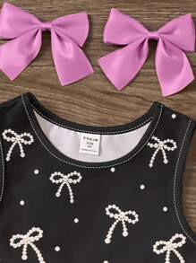 SHEIN Váy midi đen in nơ chấm bi thanh lịch, váy dài không tay tối giản giản dị cho bé gái, phù hợp cho mùa hè - Nhiều màu - Xem 4