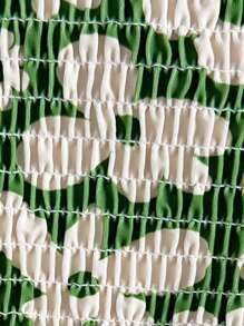 Swim Mod 2 件套夏季女士花卉印花吊带褶皱比基尼泳装带侧系带海滩度假泳装 - 綠色 - 查看 6