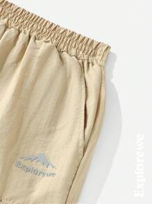 1pc Girls Loose Casual Multi-Pleated Reflective Graphic Outdoor Drawstring Pants, Suitable For Outdoor, Spring/Summer - Khaki - View 4