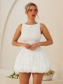 Glamine Off Shoulder Sleeveless Lace Patchwork Tulip Hem Dress, Romantic Ladies Spring/Summer Dress - White - View 7