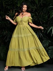 Sunnyshic Abito elegante e romantico con volant e pizzo, adatto per vacanze o matrimoni in taglie comode