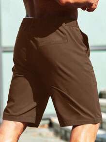 Manfinity Homme Men's Casual Solid Color Shorts For Summer Men Summer Clothes Men Shorts Shorts For Men Summer Clothes Men Men Shorts - Coffee Brown - View 2