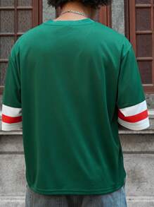 PAVTROS 男士字母印花 V 领短袖休闲 T 恤 - 綠色 - 查看 6