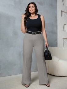 EURMUSE Plus High Waist Flare Leg Suit Pants - Grey - View 4