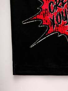 SHEIN 2pcs/Set Teen Boys Casual Short Sleeve T-Shirt And Shorts Set, Streetwear Punk Rock College Leisure Outfit For Party, Music Festival, Suitable For Spring & Summer. Skull English Print, Black - Red - View 9