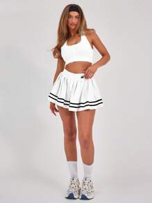 Musera Sport Padel-Club Print Pleated Tennis Padel Active-Wear Skirt Skort Only, Racquetball, Pickleball Gym Fitness Fall - White - View 5