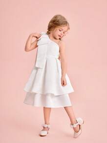 Vestido de niña con volantes y lazo blanco, cute y elegante - Blanco - Ver 7