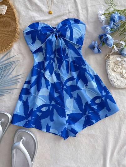 Soleia Mono con pierna ancha para mujer de talla grande, con estampado de silueta acuarelada azul, parte superior con fruncido en la espalda y cintura ajustada, adecuado para fiestas, citas, Día de San Valentín y como prenda para combinar, ideal para vacaciones, carnaval de primavera/verano, cruceros