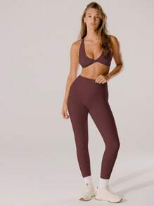 Aralina Leisurewear Active Chocolate Brown High-Rise Bottom Lift Comfy Pilates Activewear Leggings