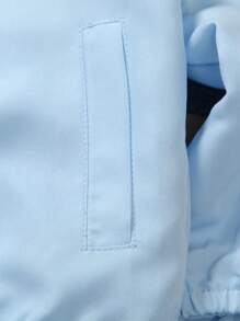 SHEIN 2pcs/Set Young Boy Raglan Long Sleeve Zipper Placket Baseball Jacket & Shorts - Blue - View 5