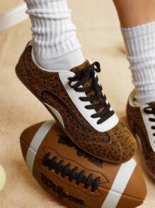 CUCCOO EASI Women's Vintage Low Toe Trainers Casual Sports Shoes, Leopard Print Trainers
