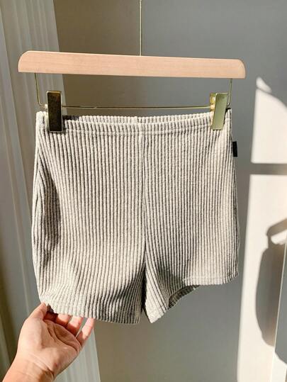 SHEIN Comfortcana Women's Casual Solid Color Ribbed Extra Short Leggings