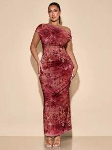 SHEIN BAE 大码休闲不对称肩部连衣裙，夏季女士生日礼服