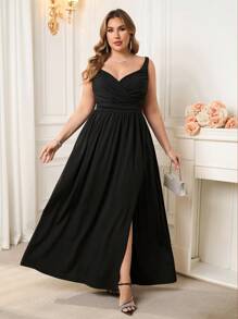 Reflora Vestido maxi elegante de talla grande para mujeres con tirantes de espagueti y abertura hasta el muslo, adecuado para boda, fiesta de invitados, eventos formales, salidas y fiestas de verano. Vestidos de verano para mujer, vestidos de graduación, vestidos de invitada de boda, vestidos largos para mujer, vestidos de fiesta, vestidos formales, vestidos de cóctel para mujeres