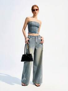 LYSMO Áo Crop Top Denim Đa Năng Thời Trang Cho Nữ - Màu xanh lam - Xem 5