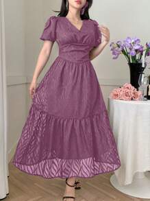 DAZY Women's Casual Solid Color Textured Dress, Summer Elegant - Purple - View 5