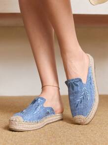 Styleloop Beige Casual Retro Embroidered Thick Bottom Woven Rope Shoes - Blue - View 1