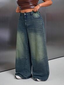 SHEIN x Lina SHEIN ICON Jeans holgados desgarrados lavados de estilo Y2K talla grande - Azul lavado oscuro - Ver 3