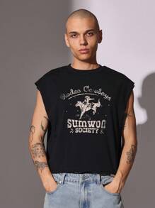 SUMWON Sleeveless Tank Retro Western Cowboy Society Graphic Print T-Shirt Festival Streetwear Muscle Tank Top Vintage Summer Athletic Workout Vest