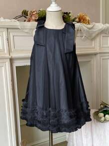 DAZY Đầm lưới vá màu trơn thanh lịch cho bé gái trẻ - Màu xanh hải quân - Xem 7