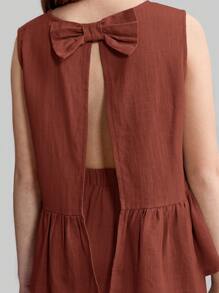 Ontre Tween Girls Summer Shades Of Brown 2 Pieces Set,Sleeveless Ruffle Hem Tank Top & Relaxed Pants,Solid Textured Casual Outfit For Holiday Tea Party - Rust Brown - View 5