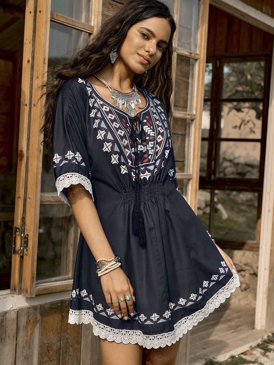 LanaWest Women's Western Countryside Print Long Sleeve Shirt