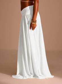 MUSERA 波西米亚风低腰雪纺长裙，度假夏季优雅可爱复活节 - 白色 - 查看 3