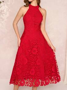 Amorya Women's Red Lace Valentine's Day Halter Dress Fashion Business Casual Woman  Going Out Dresss Women  Summer Outfits For Women,Summer Outfits For Women,Sundress,Spring Break,Lace Floral Dress  Wedding Guest Dress Women
