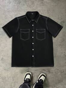 Manfinity Hypemode 男士夏季休闲撞色缝线衬衫男士口袋衬衫男士工作衬衫