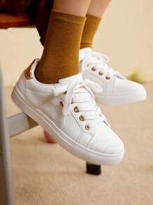 CUCCOO EASI 2024 New Spring/Autumn Fashion Versatile Simple Lemon Tie-Front Women Casual Sneakers, Black
