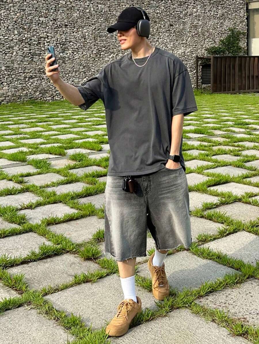 DAZY Men's Solid Black Denim Shorts, Summer - Grey - View 1