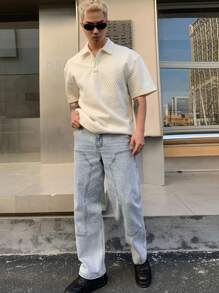 DAZY Men's Spring Casual Washed Light Blue Denim Jeans - Blue - View 1