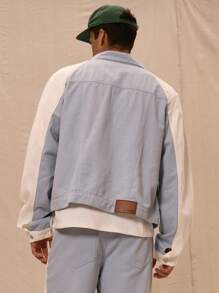 Musero Collared Contrast Panel Front Pocket Denim Jacket - Multicolor - View 3