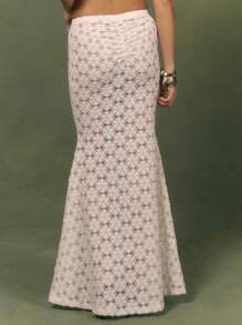 MUSERA Low Rise Floral Lace Fitted Floaty Fishtail Hem Maxi Skirt Only Summer Club Vacation Holiday Elegant - Cream - View 4