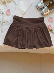 Comfortcana Women Simple Solid Color Ruffle Hem A-Line Skirt