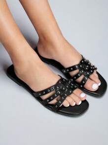 CUCCOO GRLICON Damen Flache Sandalen, Y2K Stil, Punk Rock, Biker, Coole Mädchen, geeignet für Halloween, Weihnachten, Party