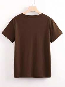 Rovax Kaos Wanita Ukuran Besar Motif Leopard & Cherry Leher Bulat Lengan Pendek - Coffee Brown - View 2