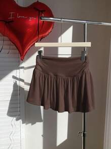 Comfortcana Women Simple Solid Color Ruffle Hem A-Line Skirt