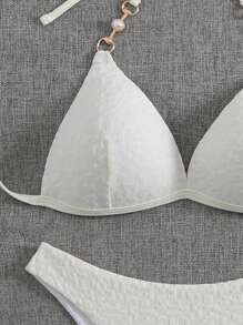 SHEIN Swim Women's Solid Color Halter Bikini Set, Minimalist And Fashionable For Casual Daily Wear, For Summer Beach Vacation