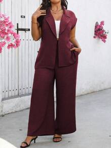 Breezaya Blusa con scollo a V, colletto con bottoni, spalle a volant, vita con laccio, taglio ampio, adatto a pantaloni a zampa d'elefante, ideale per primavera/estate/autunno, disponibile anche in taglie comode